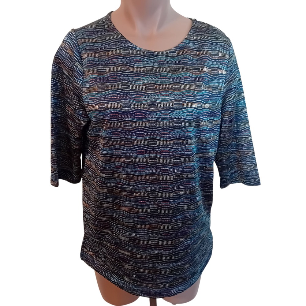 Vintage BonWorth Petite Oversized Knit Metallic 3/4 Wave Groovy Kitsch Blouse SP